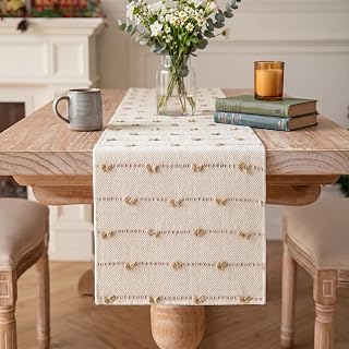 Artoid Mode Taupe Beige Boho Farmhouse Cotton Woven Table Runner, Seasonal Fall Kitchen Dining Table Decoration for Home Party Decor 12x90 Inch