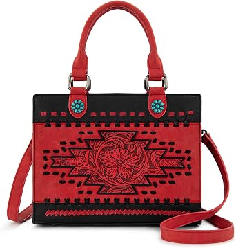 Montana West Womens Tooling Top Handle Purse Western Style Woven and Floral Handbag