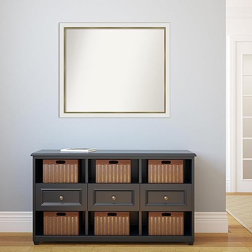 Miniatura 5 de Amanti Art Espejo de baño blanco para sobre el fregadero, 30 x 35 pulgadas, espejo de tocador rectangular estrecho de Eva de oro blanco, marco de