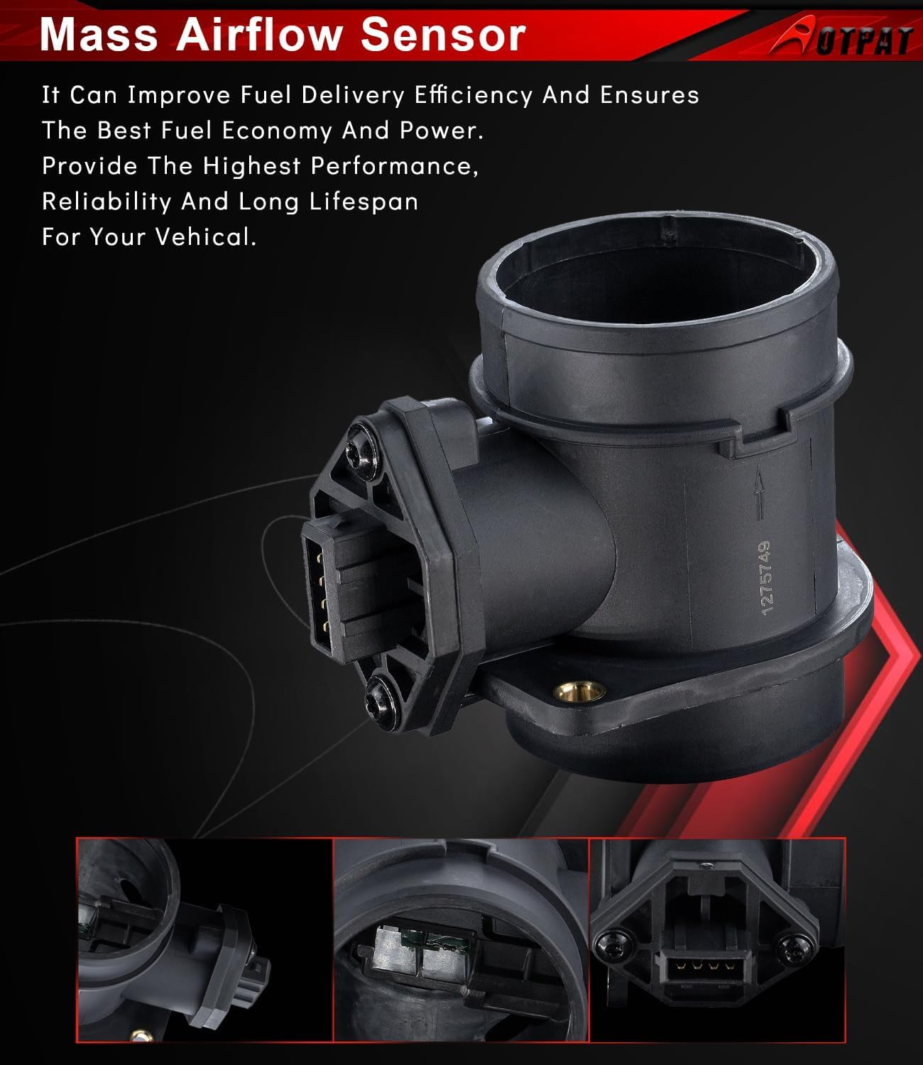 Mass Air Flow Sensor 1275749 Meter Fits for:-Volvo 1998 S70 2.3L, 1998 S70 2.4L, 1998 V70 2.3L, 1998 V70 2.4L, 1998 C70 2.3L 2.4L, 1994-1997 850 2.3L 2.4L 0280217107, 7403507697, 7700100572