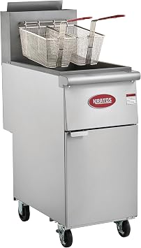 Kratos Commercial Deep Fryer, Mobile Gas Floor Fryer for Restaurants, Stainless Steel, Three Burners, 50 lb. Capacity, 120,000 BTU, Liquid Propane 29Y-051-LP