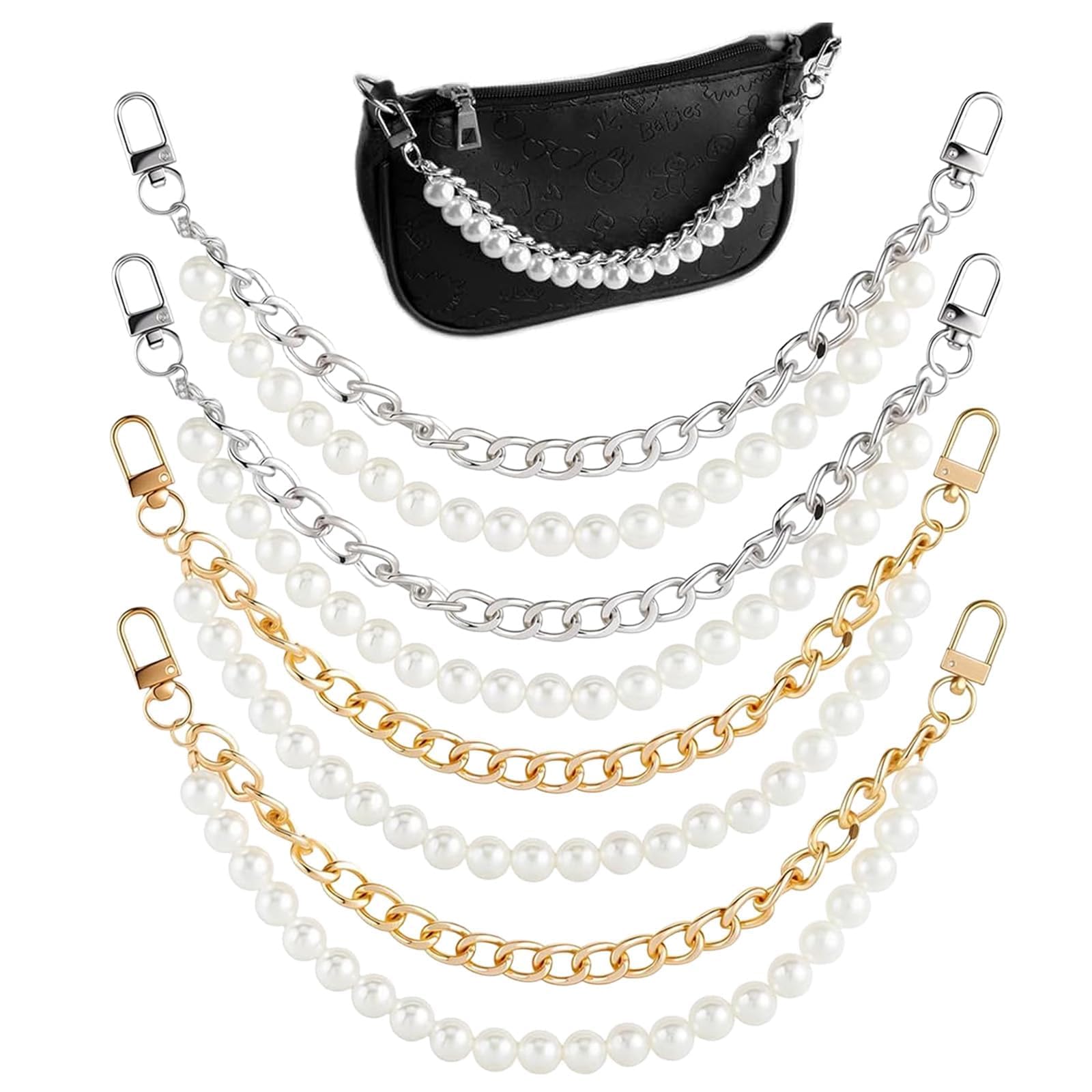 Lot de 4 chaînes de sac à perles et breloques tendance pour femme