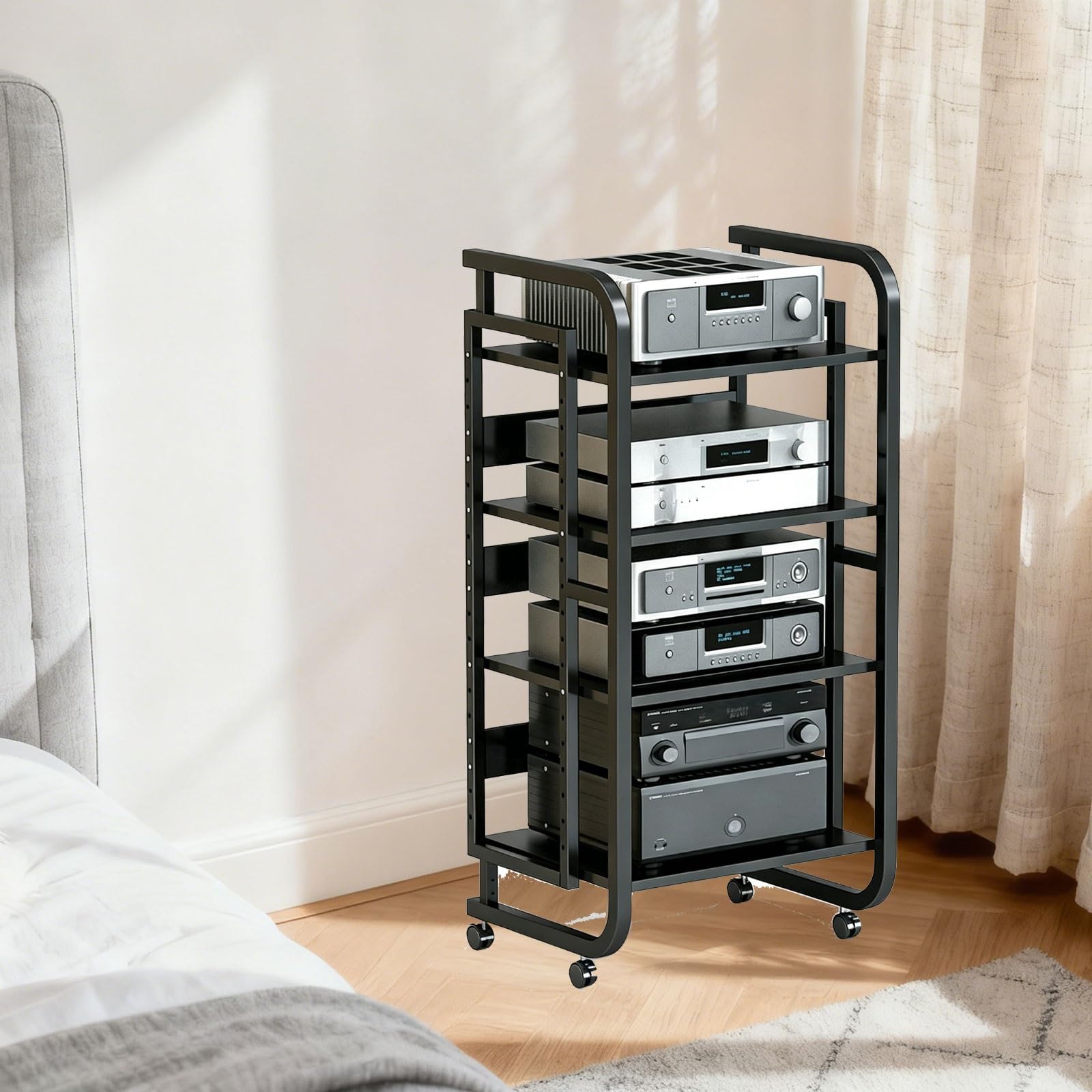 Petite console multimédia pour salon moderne : installez votre coin musique avec cette étagère