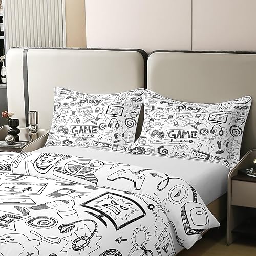 Miniatura 4 de Funda de edredón reversible de 100% algodón para videojuegos, tamaño individual, juego de ropa de cama de dibujos animados de gamepad para niños,