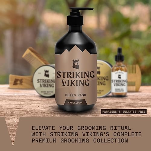 Miniatura 4 de Striking Viking Jabónchampú para barba de sándalo para hombres, 17 onzas, sin parabenos ni sulfatos, aceite de jojobal para todo tipo de barba,