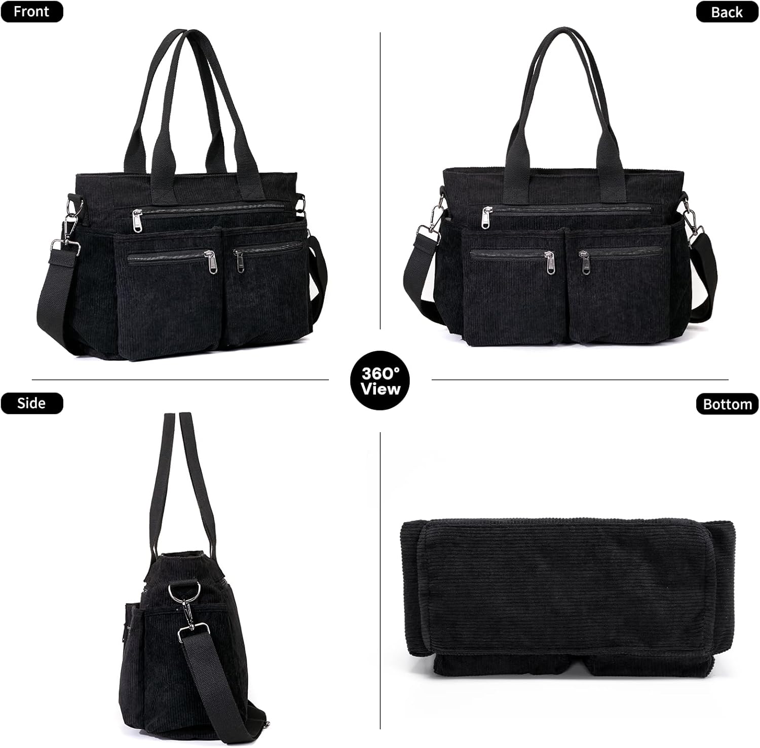 YDF Corduroy Tote Bag for Women Crossbody Purse with Zipper, Aesthetic Multi Pocket Work School Bag, Gifts for Mom Teacher - Image 7