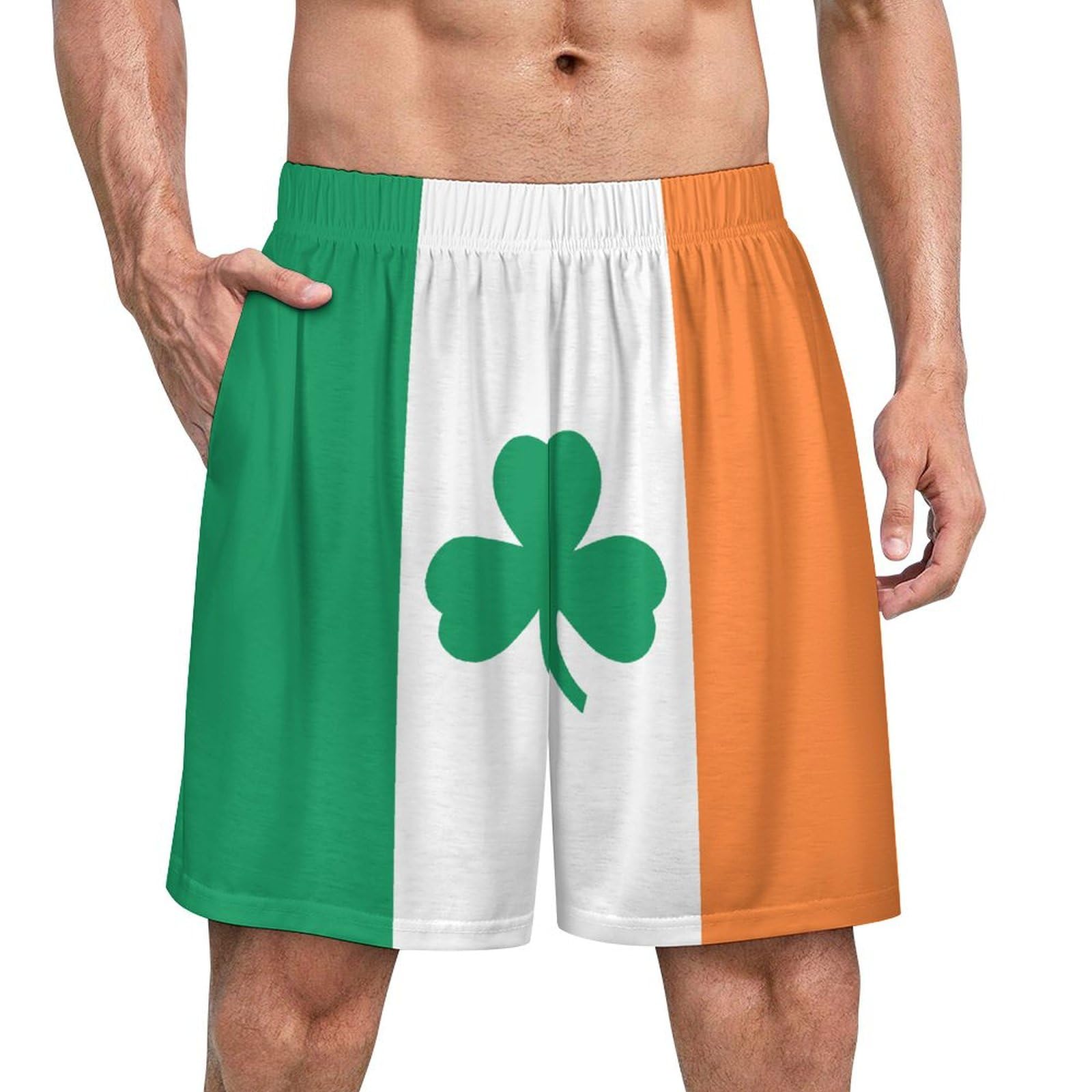 Anceky Men's As Pic Shamrocks Clovers Ireland Flag Satin Pajama Boxer Shorts Silk Feeling Lounge Sleep Underwear