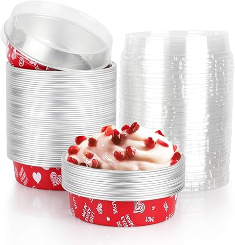 Vista 159 de Beasea Latas desechables para tartas de 4 pulgadas, paquete de 50 mini sartenes con tapas, molde de aluminio dorado de 8 onzas, moldes para tartas