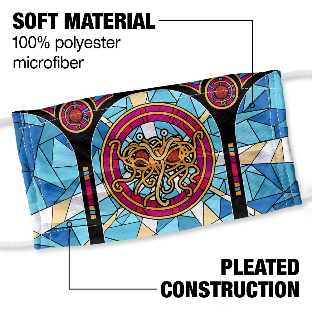 Popfunk Flying Spaghetti Monster Stained Glass 1-Ply Reusable Face Mask Covering with Adjustable Nose Wire, Unisex