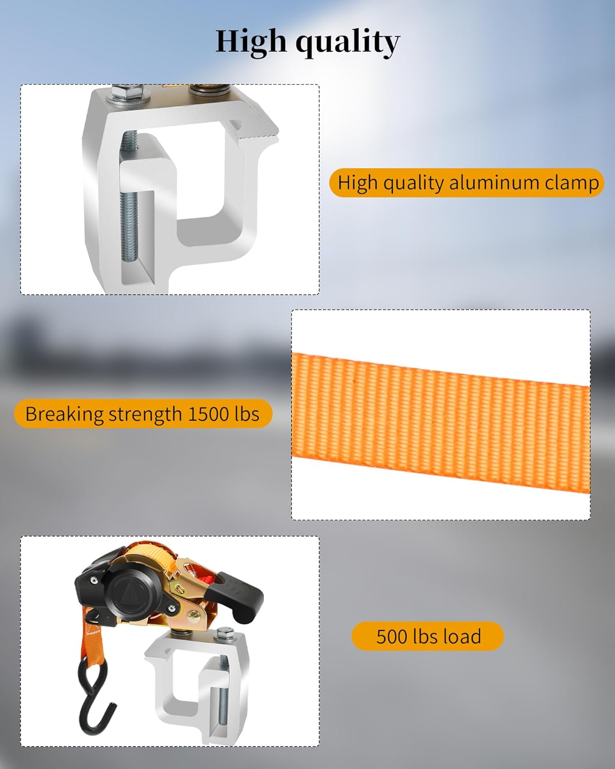 Truck Camper Shell Clamps Retractable Ratchet Straps, Compatible with Ford Chevy Ram Sierra Dodge Dakota Ram 1500 2500 3500 F150 F250 for Mounting Caps Camper Shell Topper Canopy 1Pcs