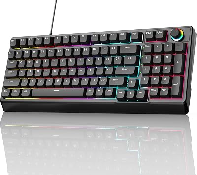 Gaming Keyboard Red Switch 98 Keys Mechanical LED Backlit Word Illumination USB Wired Gaming Keyboard Fast Response with Number Keys Volume Control Knob Office/Gaming Computer Keyboard Gift