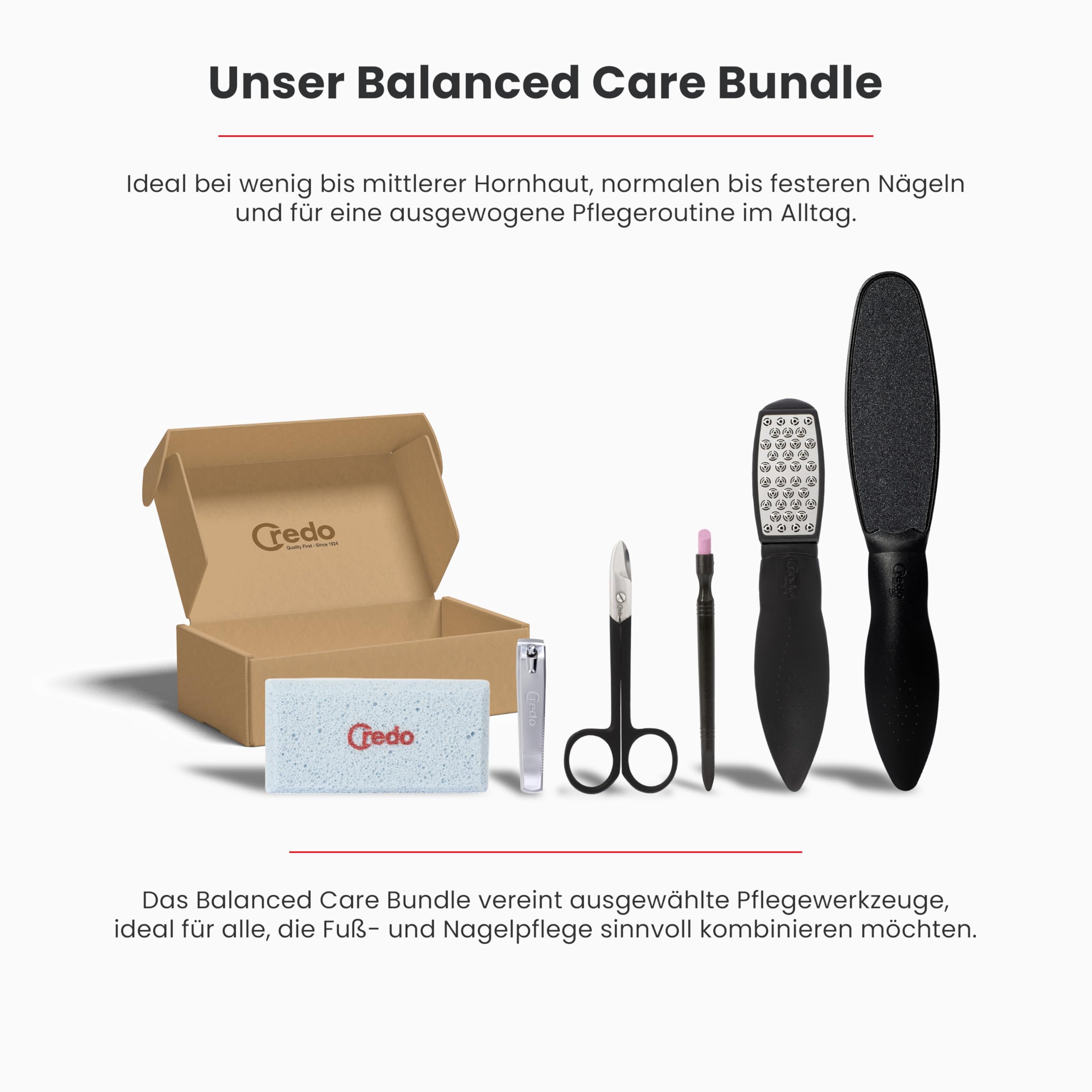 Credo BlackLine Balanced Care Bundle Fußpflege Set | mit SmartCutter, Pedikürestein, DuoSoft, Fußnagelschere, Nagelknipser & Keramik-Nagelhautentferner | ausgewogene Fuß- und Nagelpflege