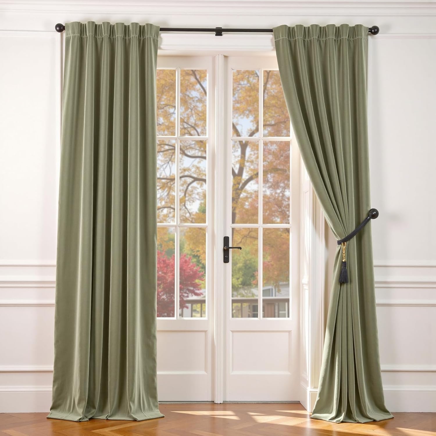 Lazzzy Velvet Curtains Green Thermal Insulated 96 Inch Long Heavy Duty Blackout Curtains Bedroom Window Treatment Set of 2 Panels Rod Pocket Olive Sage