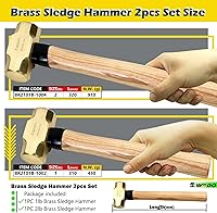 Vista 2 de WEDO Juego de martillo de trineo de latón de 2 piezas, 1 libra+2 libras, mango de madera, forjado a presión, resistente a la corrosión, estándar DIN