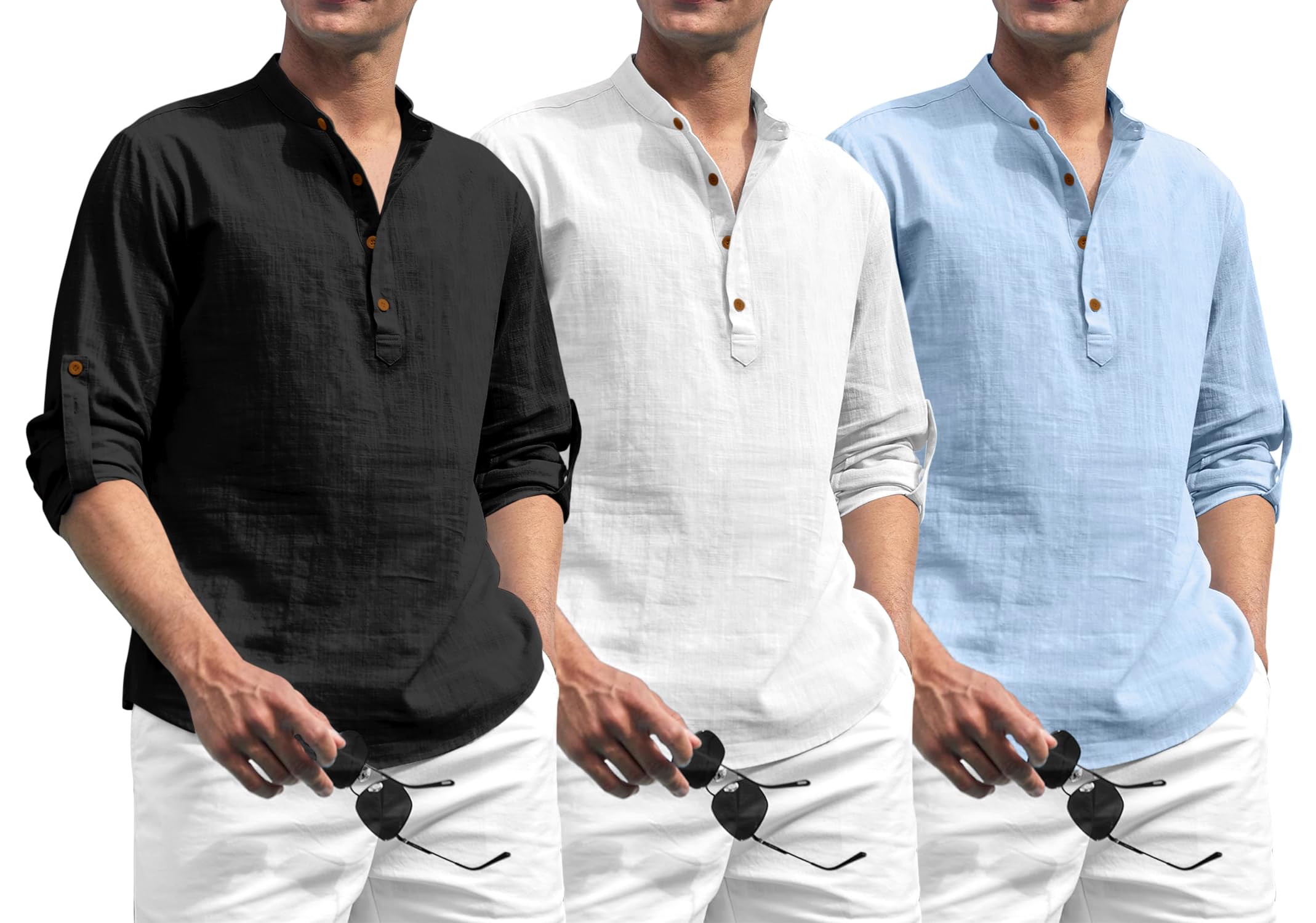 zombom Combo of Men's Solid Cotton Blend Full Sleeve Mandarin/Chinese Collor Straight Kurta Shirt (Pack of 3)-picture-13
