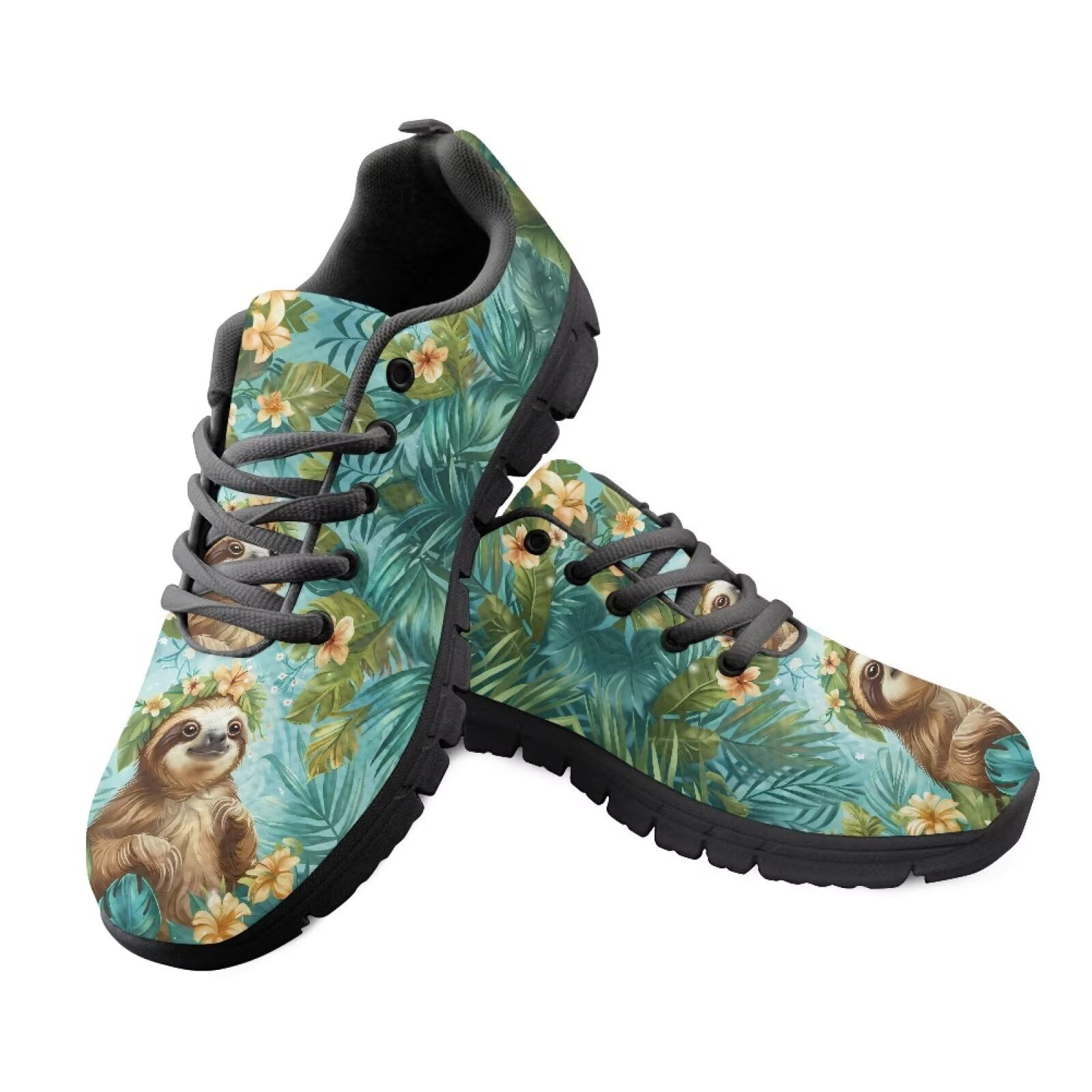 JUDENTIDOS Cute Sloth Floral Shoes for Womens Candy Cane Sneakers Lace up White Tennis Shoes Casual Walking Shoes for Women