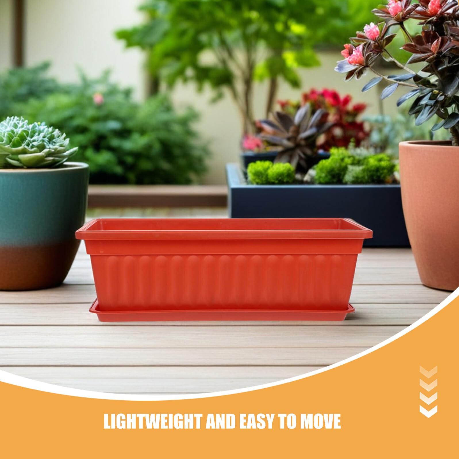Toyvian Lot De 2 JardinièRes Rectangulaires en Plastique avec Soucoupes 19.29X7.48X5.51In Pots De Fleurs pour Balcon FenêTre Jardin Et Terrasse - Bac Long LéGer pour LéGumes Et Fleurs