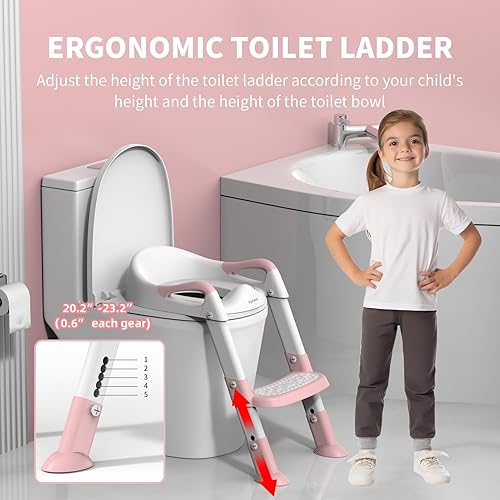 Miniatura 4 de Kylinton Asiento de entrenamiento para ir al baño con escalera, asiento plegable para niños pequeños, inodoro de entrenamiento para niños, protector