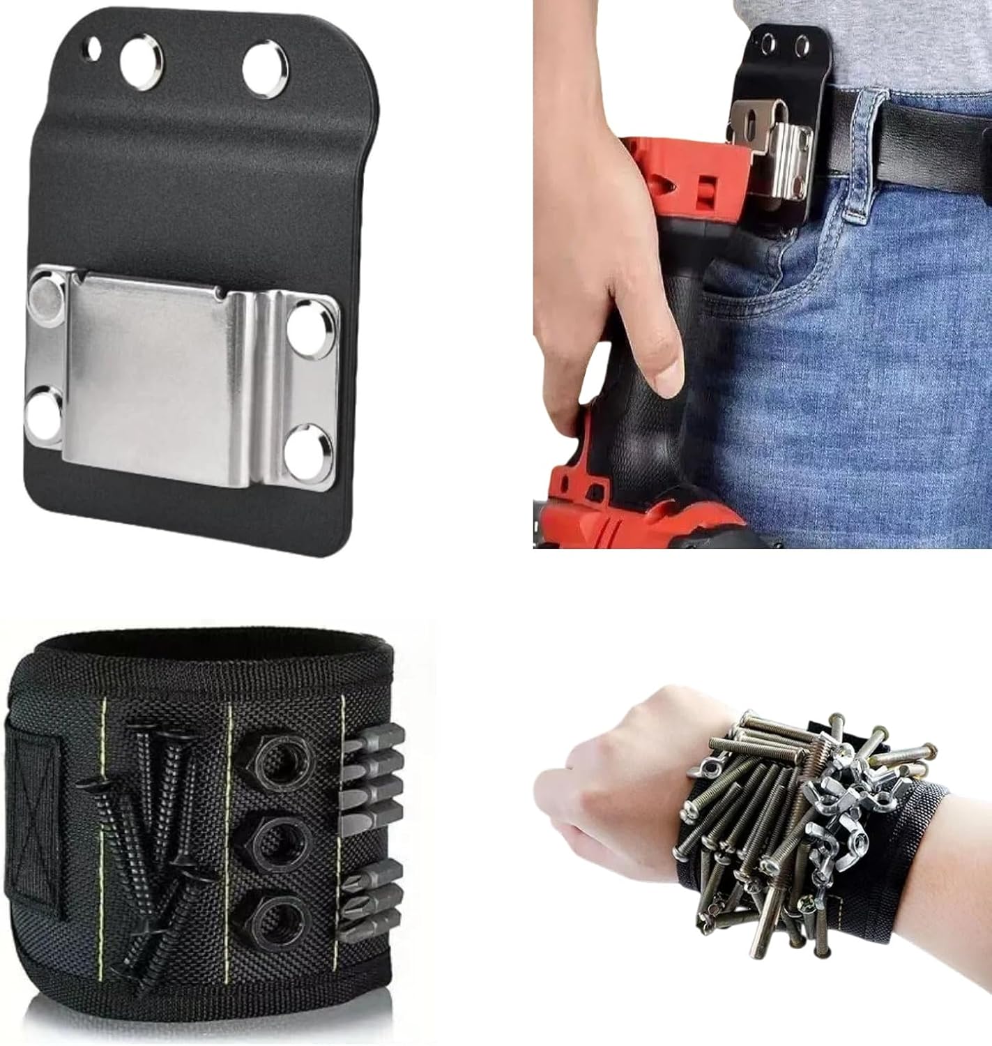 2-Piece Set Tape Measure Holder,Drill Holder,Drill Holder for Tool Belt,Up to 2" Belt, Compatible with Impact Driver