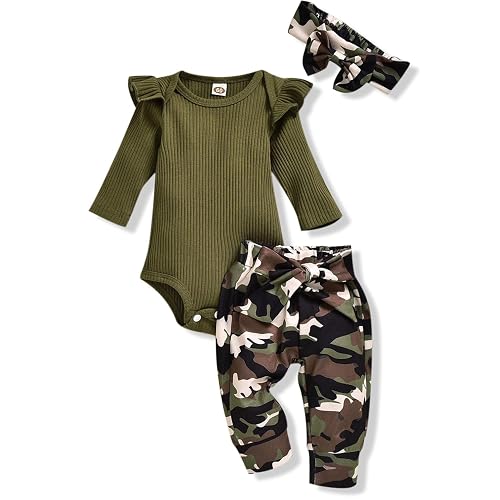 Aalizzwell Preemie Newborn Infant Baby Girls Clothes Ribbed Romper Bodysuit Pants Set Fall Winter Outfits