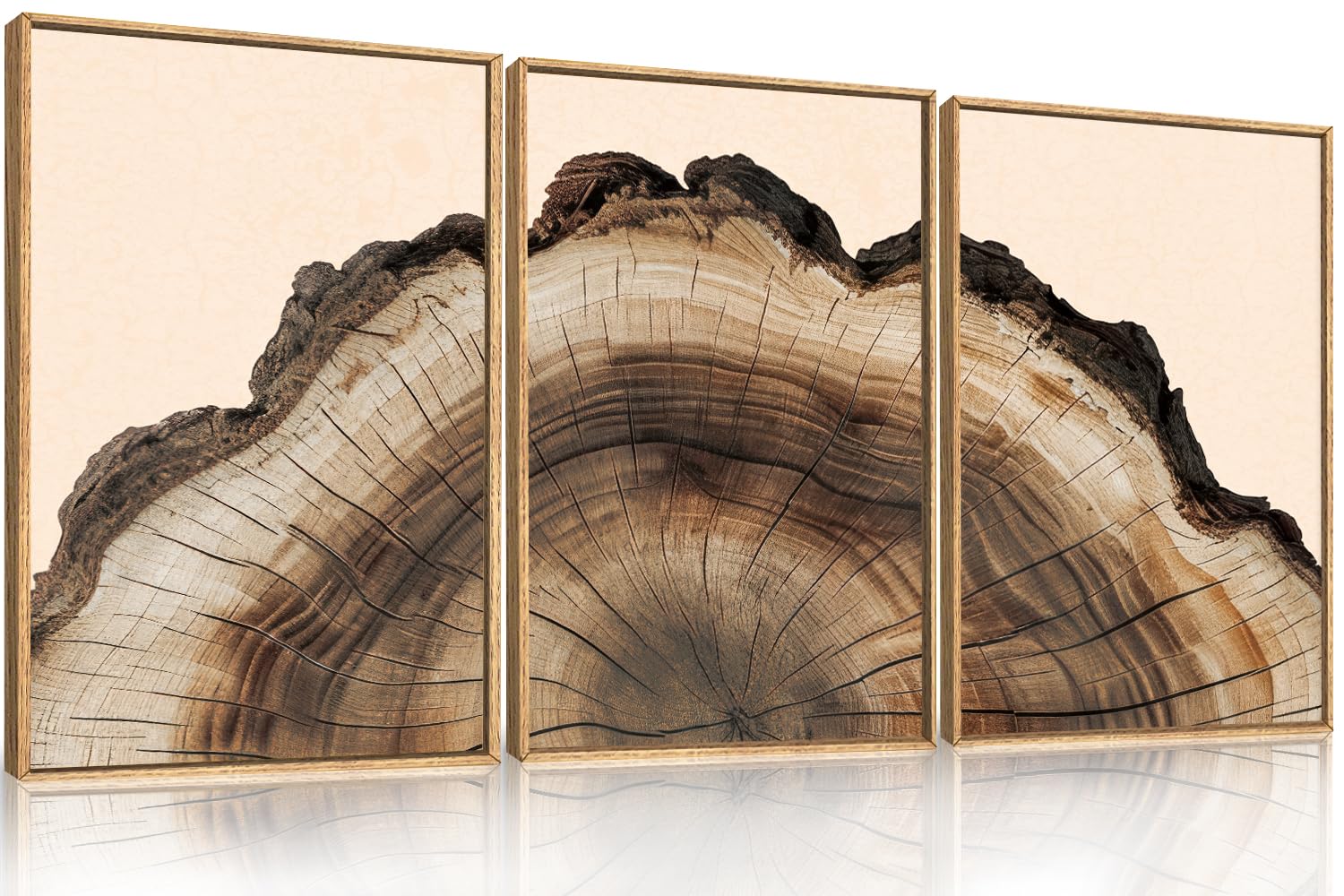 KAIRNE Vintage Wood Stump Tree Rings Framed Canvas Wall Art Set-24"x36"x3 | Retro Tree Spiral Wall Decor,Rustic Annual Ring Art Print,Wooden Brown Artwork for Living Room,Bedroom,Farmhouse,Office