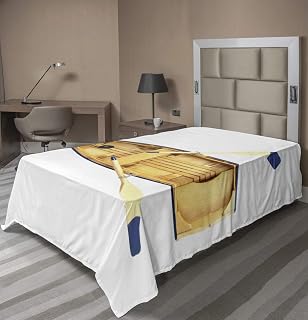 Lunarable Oar Flat Sheet, Wooden Fishing Boat with Paddles Sea Vessel Little Ocean Ship Marine Yacht Picture, Soft Comfortable Top Sheet Decorative Bedding 1 Piece, Twin Size, Sand Brown Blue