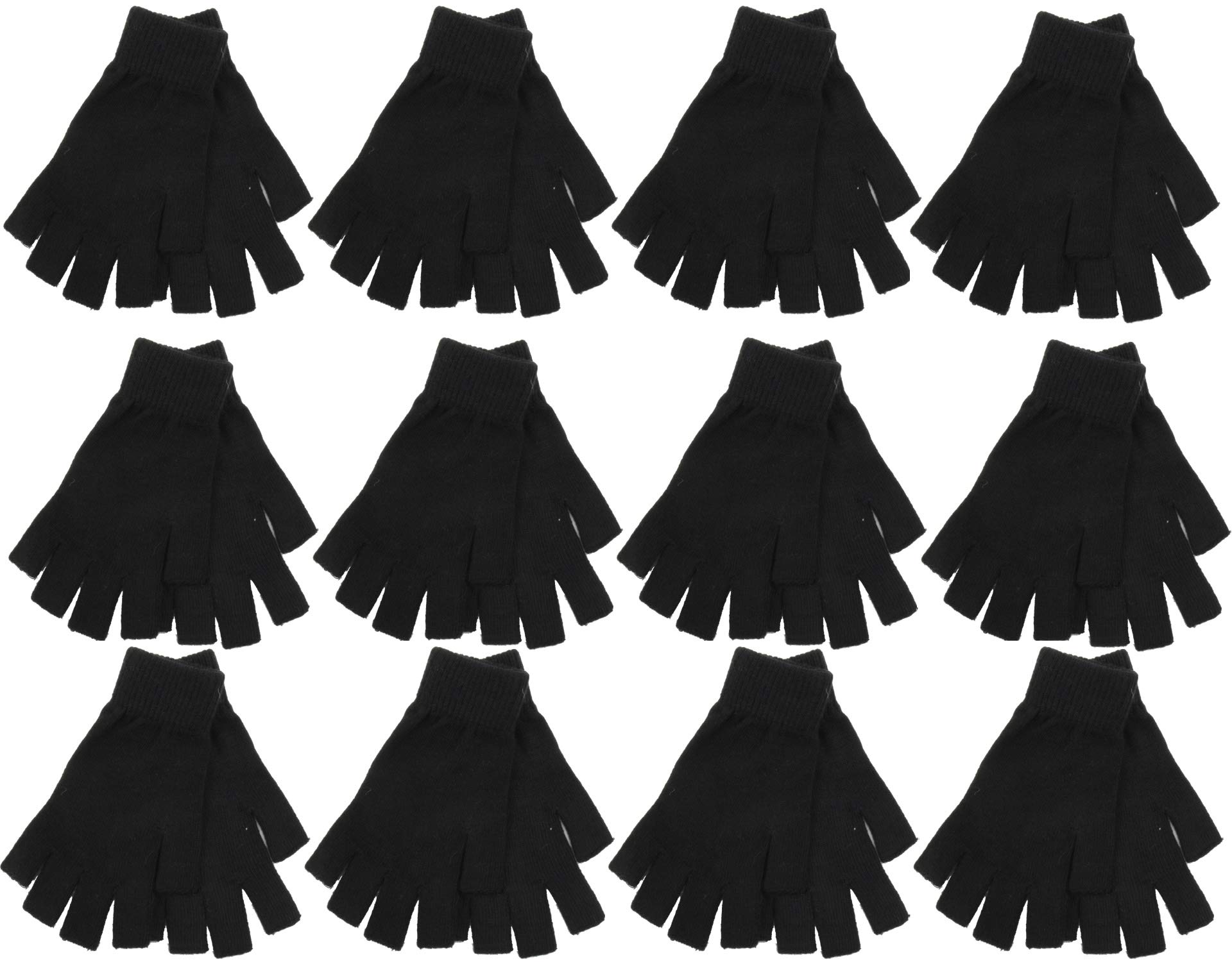 Rjm Men's 12 Pairs Black Fingerless Magic Thermal Gloves