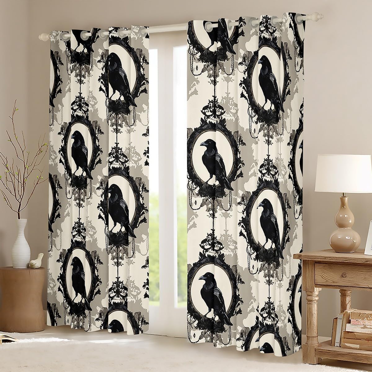 Feelyou Black Birds Window Curtains for Kids Toddler Crow 30%-50% Blackout Curtains Boys Girls Halloween Decor Window Curtains Wildlife Living Room Window Treatments (2 Panels, 42 x 84 Inch)