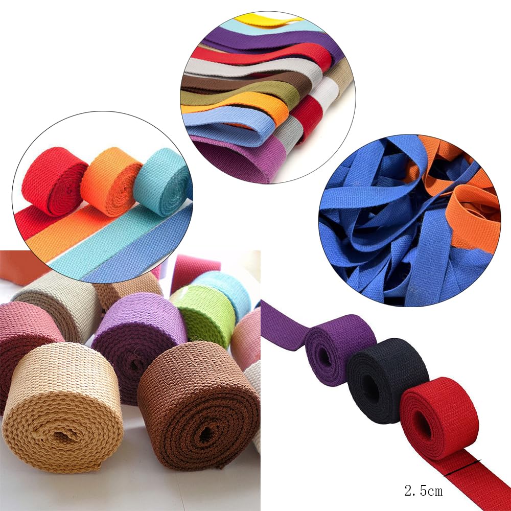Gewebtes Band 20 Yards Länge 2.5cm Breite 2mm Dicke leuchtende Farben reißfest Köperband für Basteln Bündeln Verpacken Verzierungen Bekleidungsherstellung Textilaccessoires Umhängetaschen
