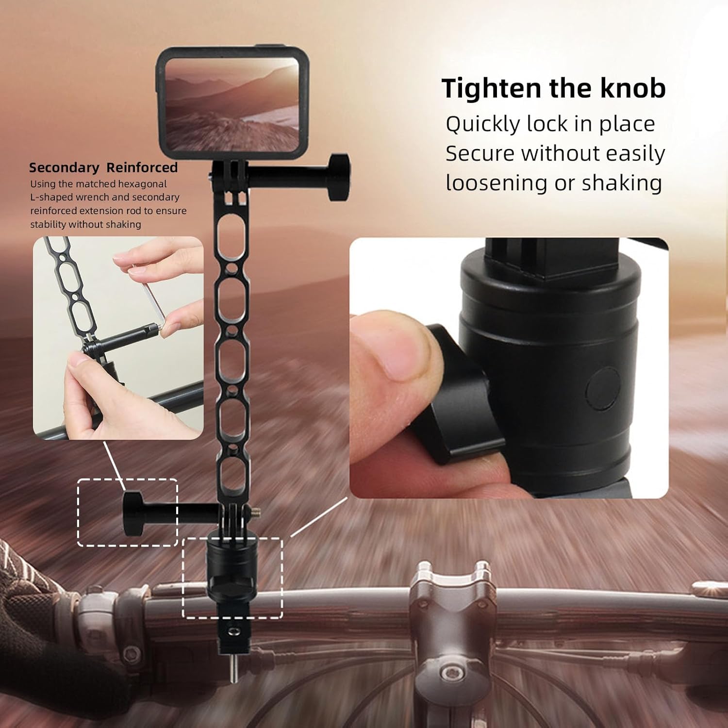 Cycling Kit Compatible with GoPro Hero 9-13 40m Waterproof Case + Aluminum Alloy Extension Arm + 20-30mm Bike Mount Anti-Shock Design & Full Accessories Compatibility (YH-100MM)