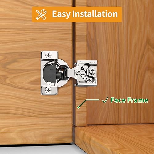 Miniatura 48 de Chibery 50 Pack 1-5/16" Overlay 3D Soft Close Concealed Hinge for Face Frame Door, Smooth Slow Self Closing Hinges, Satin Nickel, Hidden 105° Open