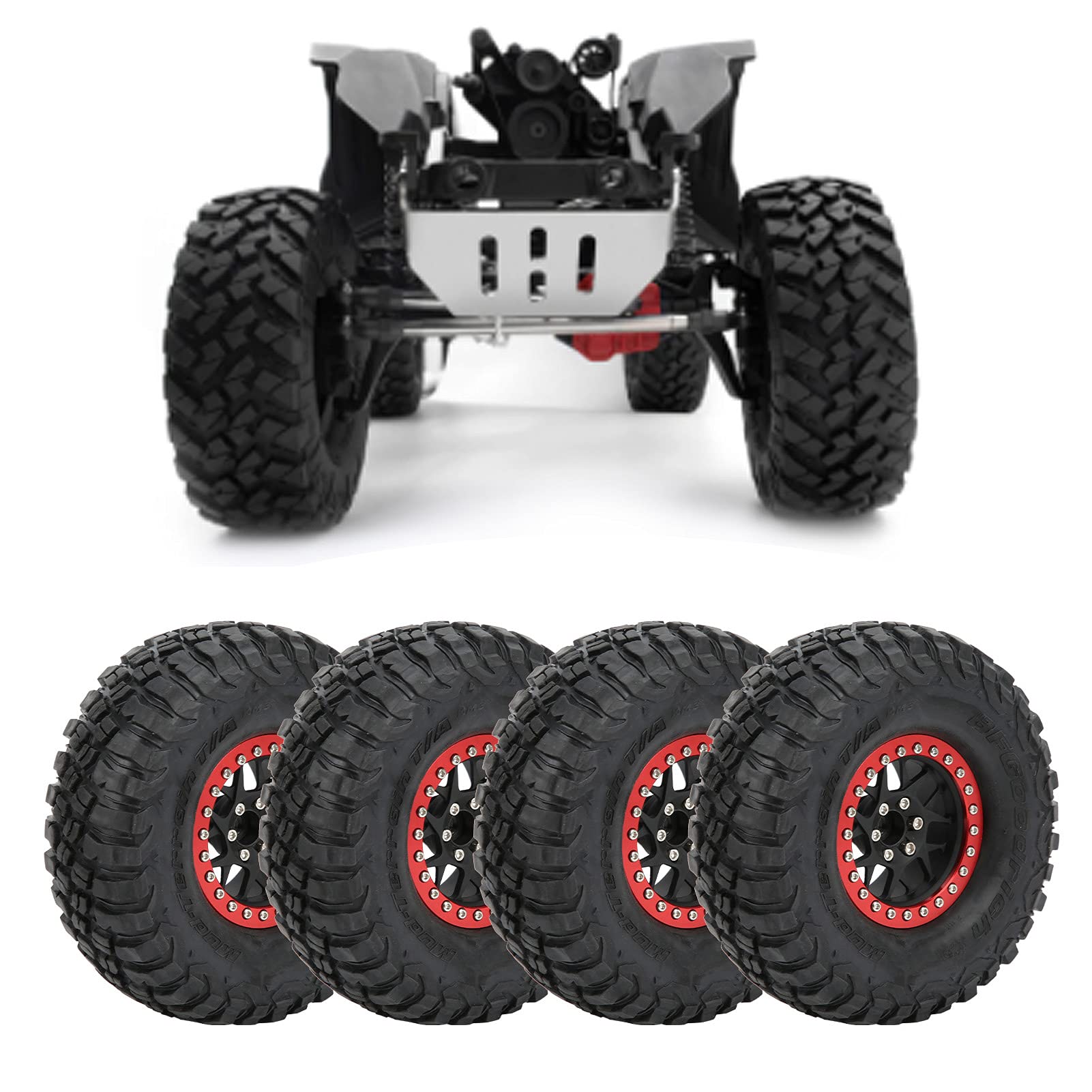 VGEBY Pneumatici per Auto RC, Set di Pneumatici per Auto Telecomando in Gomma da 4 Pezzi 1/10 per/HSP Axial SCX10 D90(Rosso) Accessori per modellini di