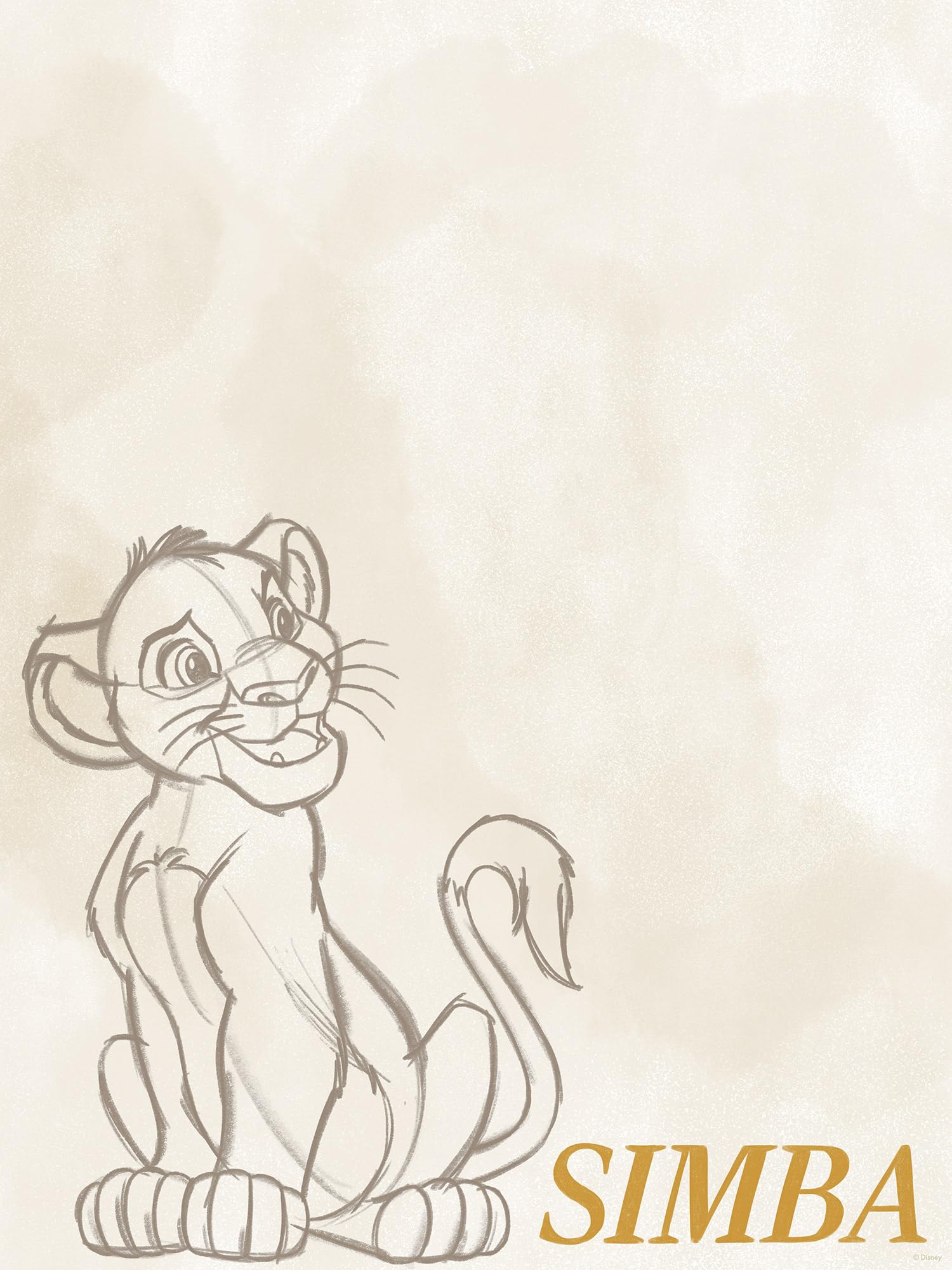 Komar Disney The Lion King Simba Sketch Wall Art 30 x 40 cm Children's Room Wall Decoration