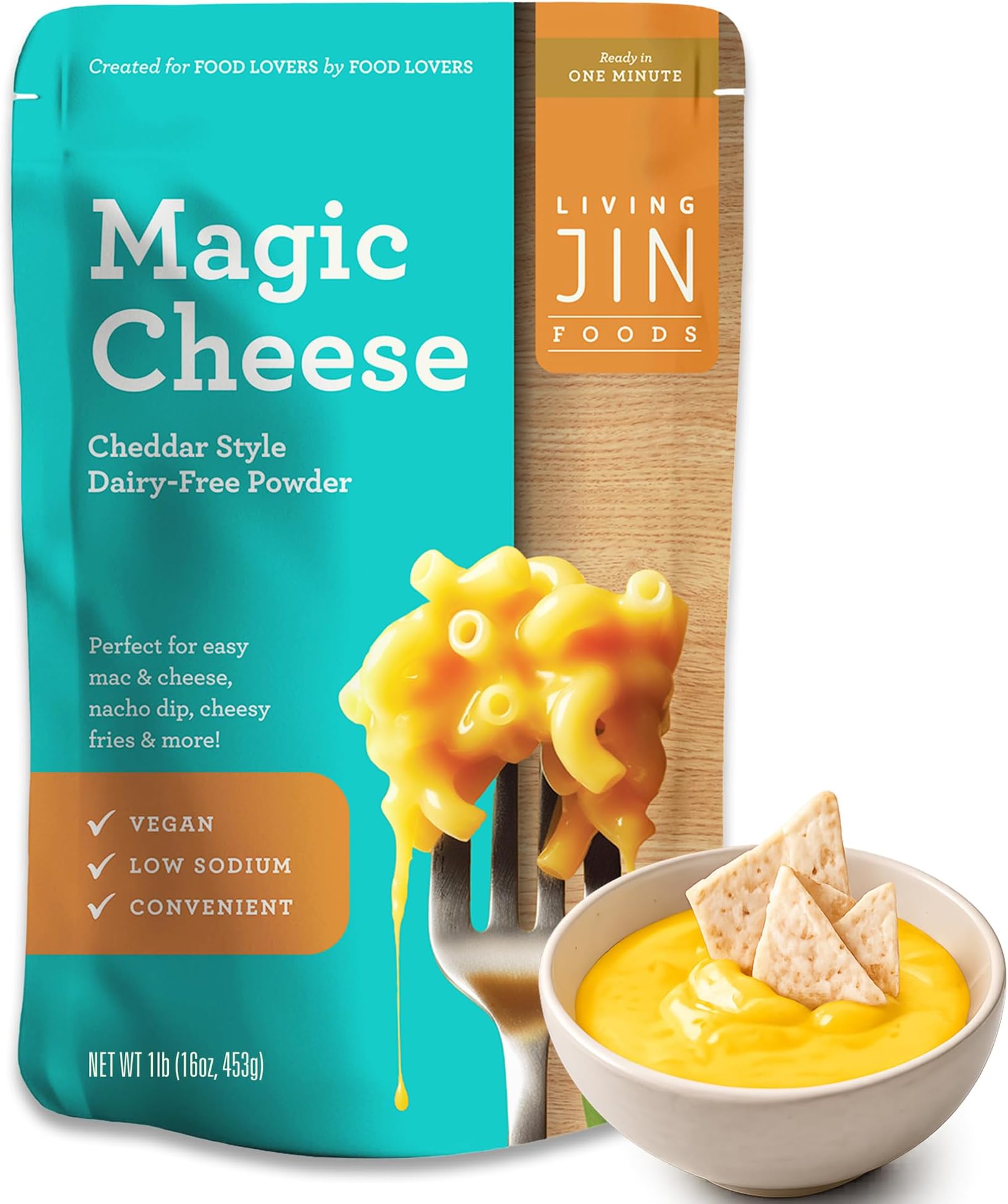 LIVING JIN Vegan Cheddar Magic Cheese Sauce Powder 16oz, Plant-Based