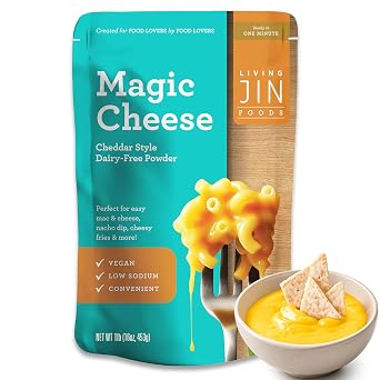 LIVING JIN Vegan Cheddar Magic Cheese Sauce Powder 16oz, Plant-Based | Low sodium & dairy free, Ideal for mac & cheese and nachos, Makes creamy sauce, Quick 1 min microwave