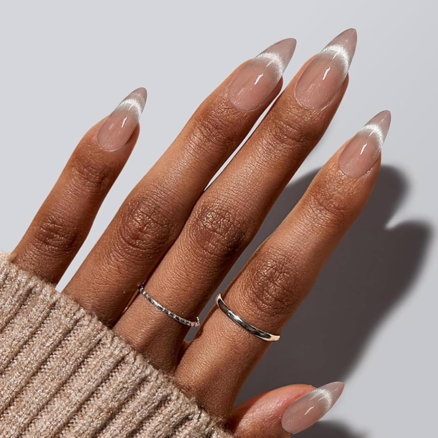 Cat Eye Press on Nails - Medium Almond Shape with Glitter