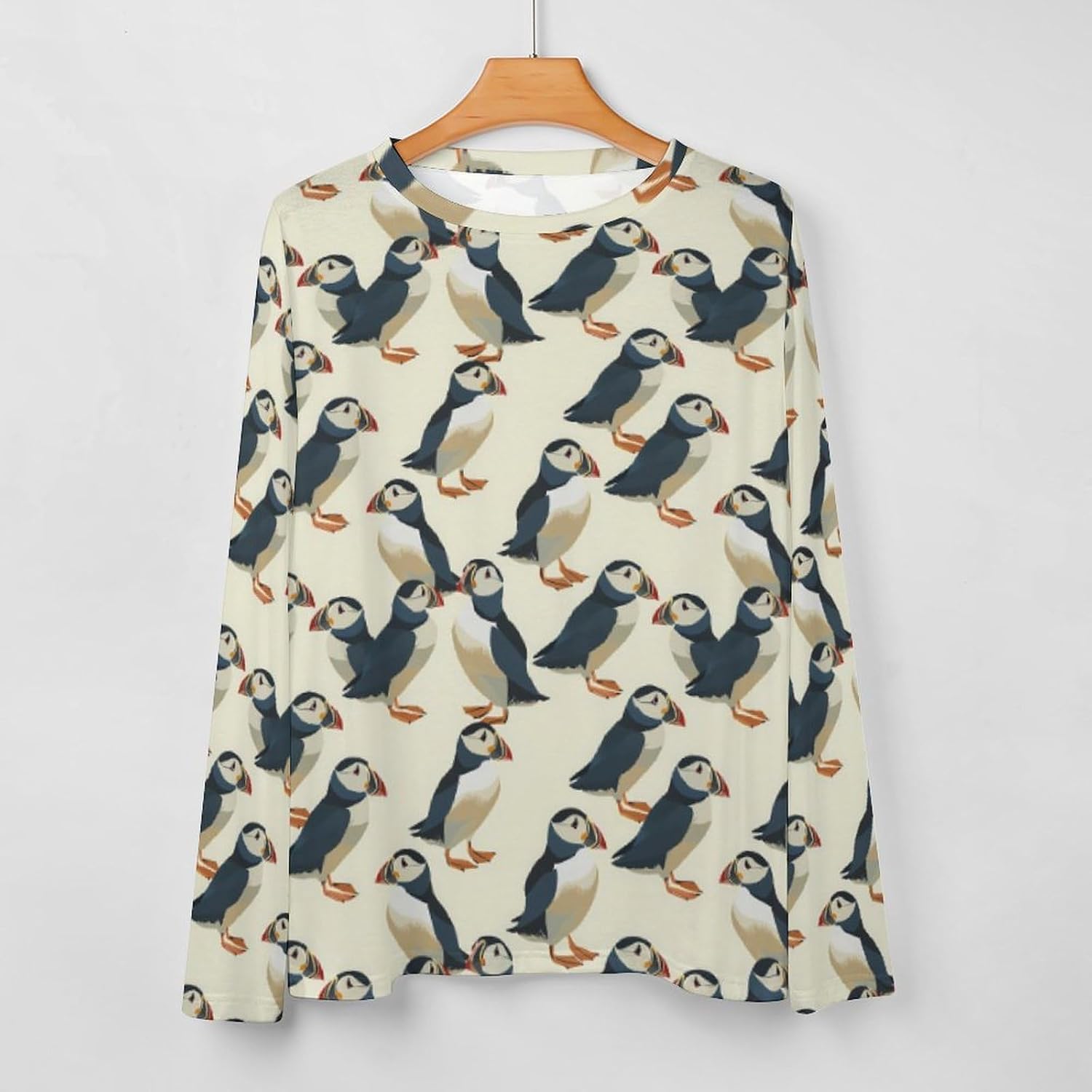 Puffin1 Women's Pajama Top Sleepwear Pajamas Sleep T-Shirt Long Sleeve Shirt Crewneck Tee