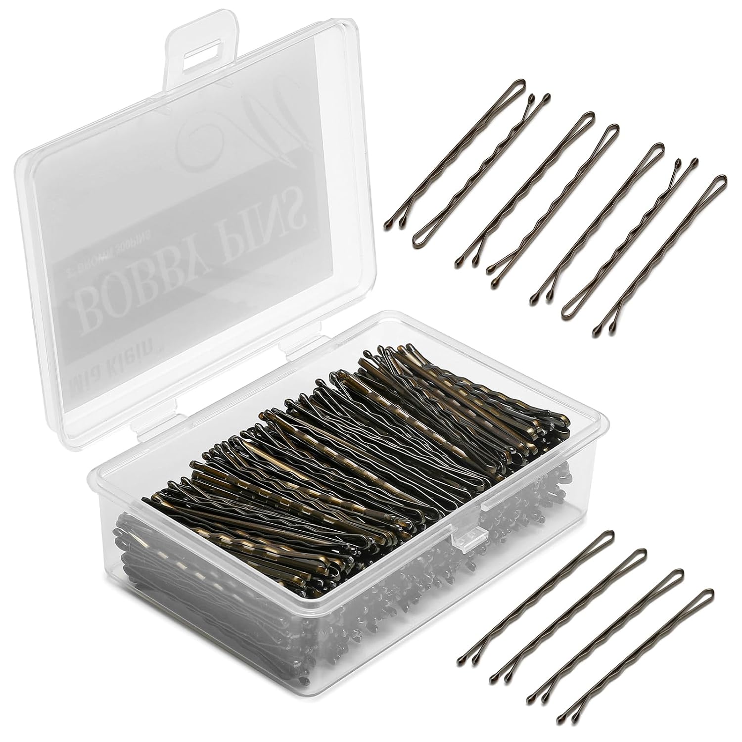 Mia Klein Bobby Pins 2 Inch 300Count, Crimped Hair Pins for Women, Girls and Kids, Non Slip Hair Clips for Bun, Bulk Bobby Pins with Storage Box, Great for All Hair Style (Black)