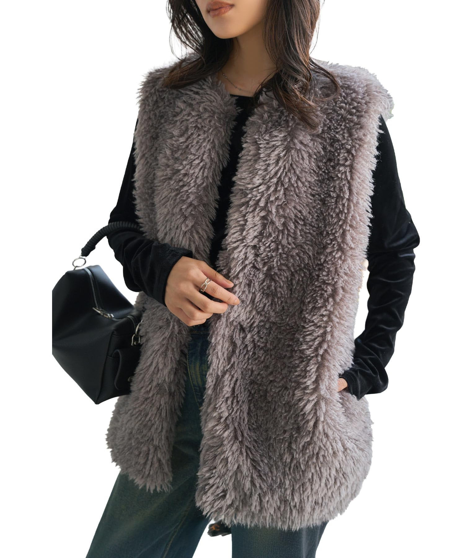 ボリュームファー ベスト ジレ(ロング M)