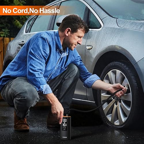 Miniatura 4 de Bomba de aire portátil, inflador de neumáticos de batería grande de 150 Psi y 6000 mAh, compresor de aire portátil, pantalla LCD precisa, inflador