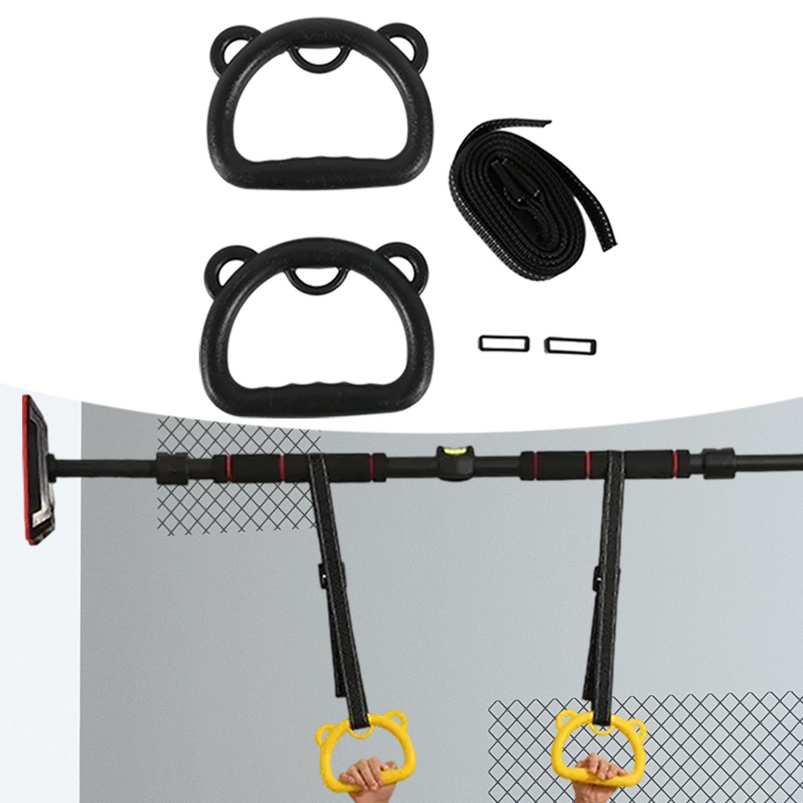 QSTDGVPW 2X Gymnastics Rings Gym Hanging Rings with Webbing Fitness Pull up Exercise for Home, Black