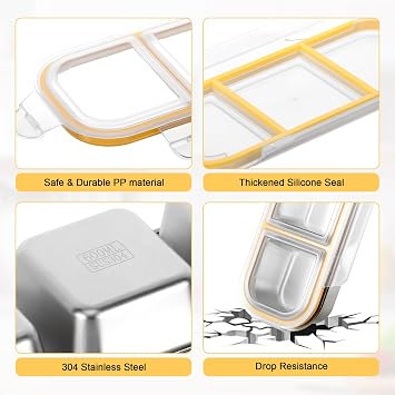 2pc Stainless Steel Snack Box with Compartments, Leakproof Bento Box Kids | Reusable Snack Containers with Lids Airtight, Food Containers To Go Small Pots for Lunch Dips Nuts Fruits
