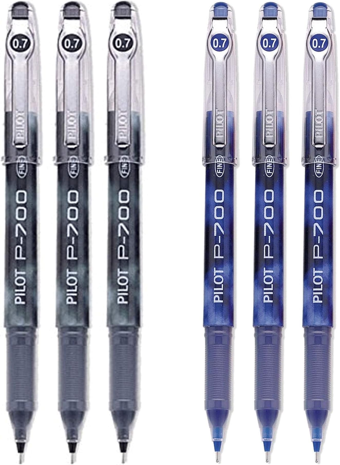 PILOT P-700 Rollerball Stick Gel Pen, 3 Black Pens & 3 Blue Pens (6 PACK)