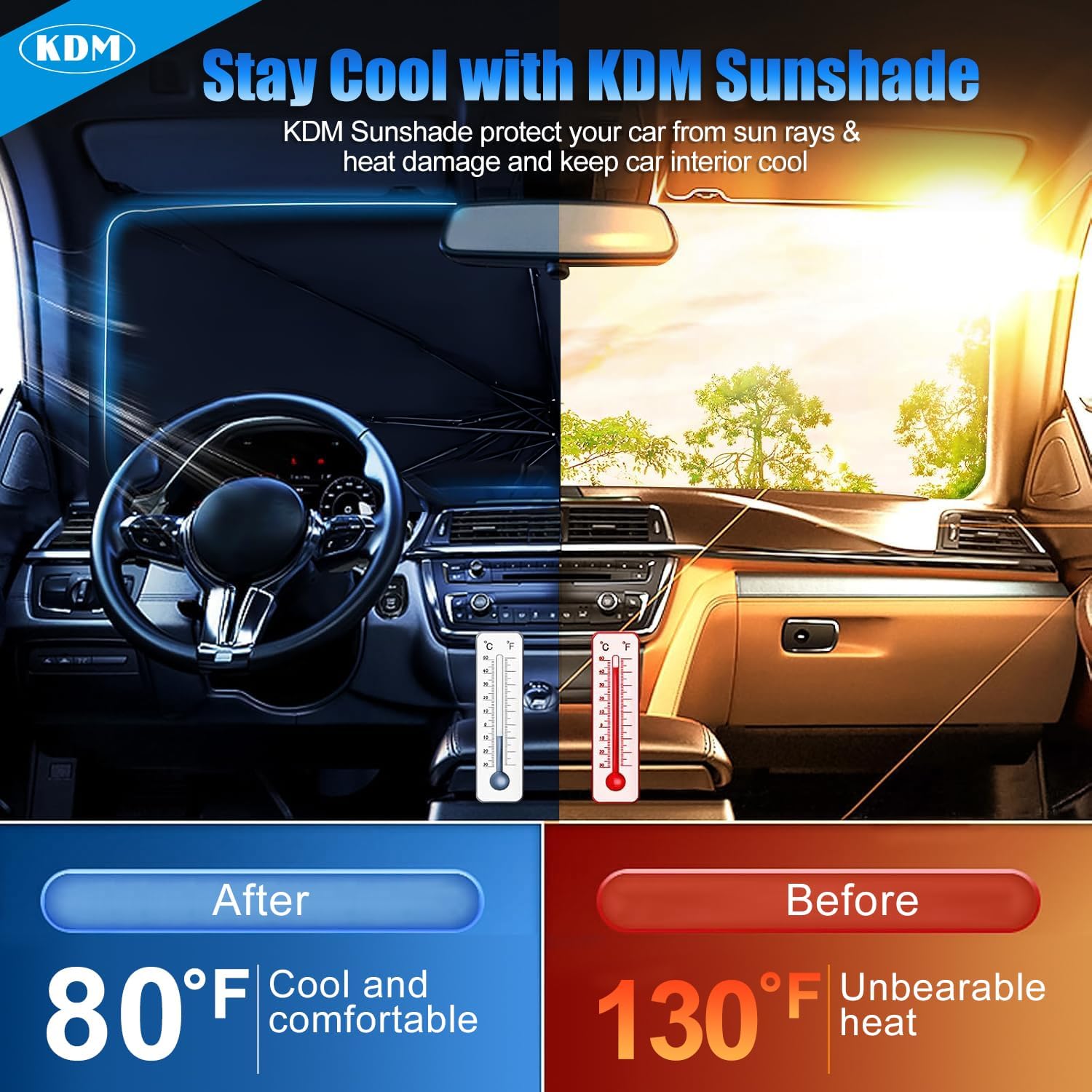 KDM Umbrella Style Windshield Sun Shade Fit for 2023 2024 2025 Honda CR-V (LX,EX,EX-L,EX-L Navi,Touring),Foldable Front Windows Sunshade Visor Protector Blocks UV Rays Heat,5 Layer