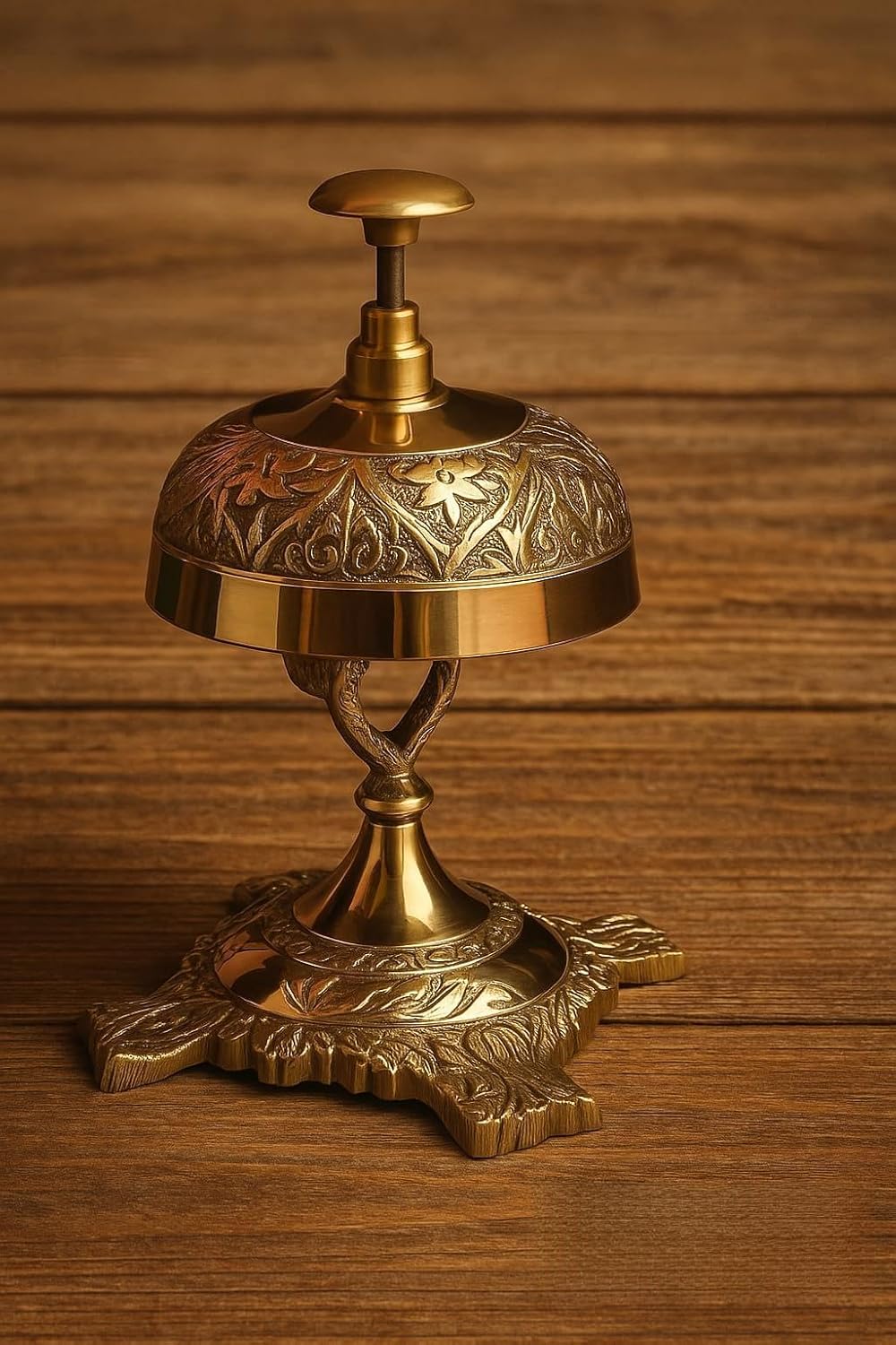 Vintage Solid Brass Desk Bell – Antique Hotel Counter Reception Bell, Handmade Brass Service Bell for Office, Teacher, Restaurant, and Home Décor