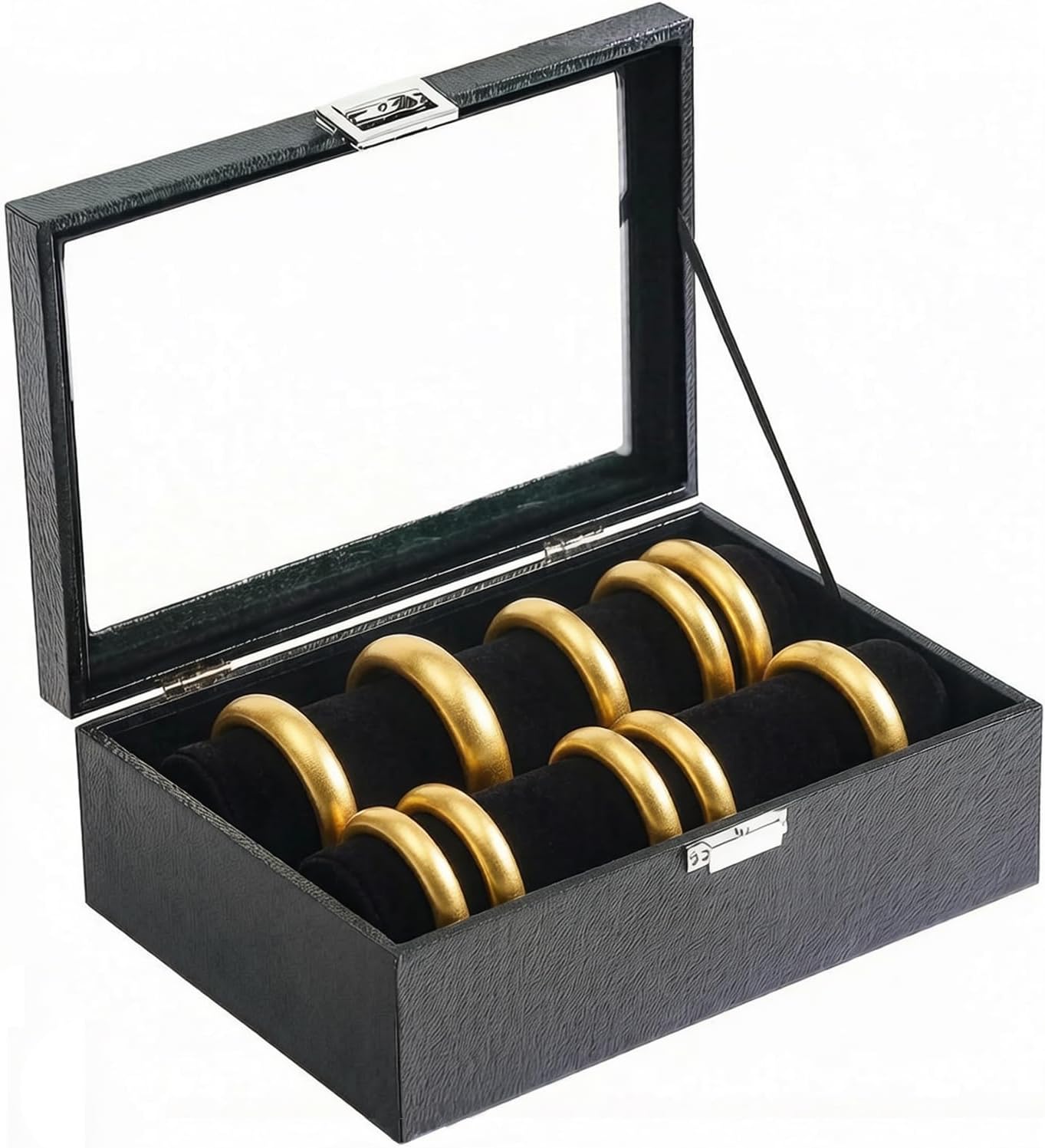 Bracelet Display Holder with Rods for Bangles Watches, Jewelry Organizer Box Storage Case with Clear Lid (Black) image 5