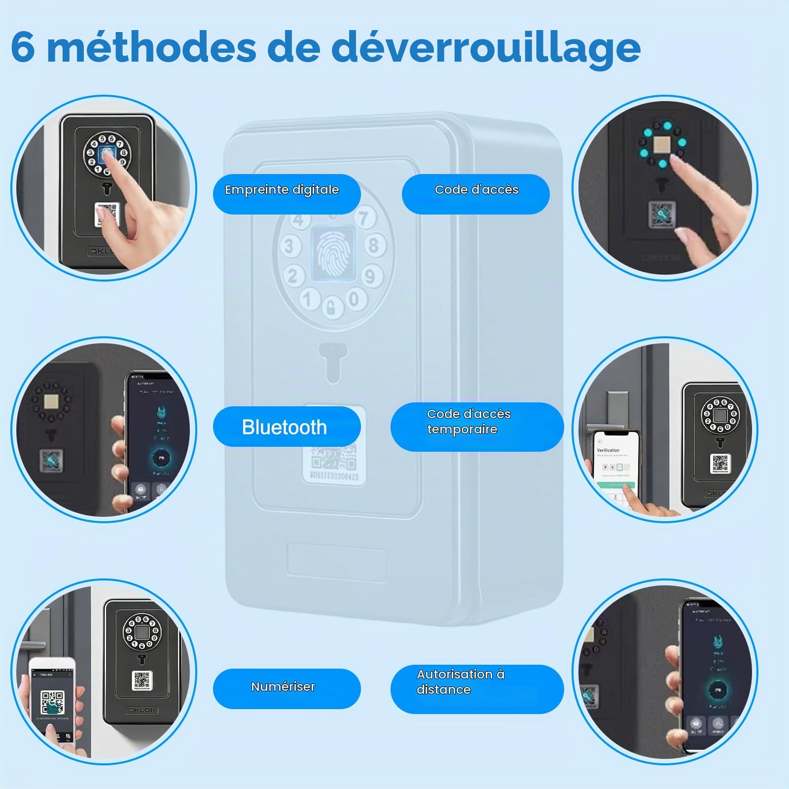 Coffre-fort à clés intelligent – Contrôle par application et code PIN, Bluetooth, empreintes digitales, coffre-fort mural pour clés avec kit de montage, armoire à clés avec couvercle résistant