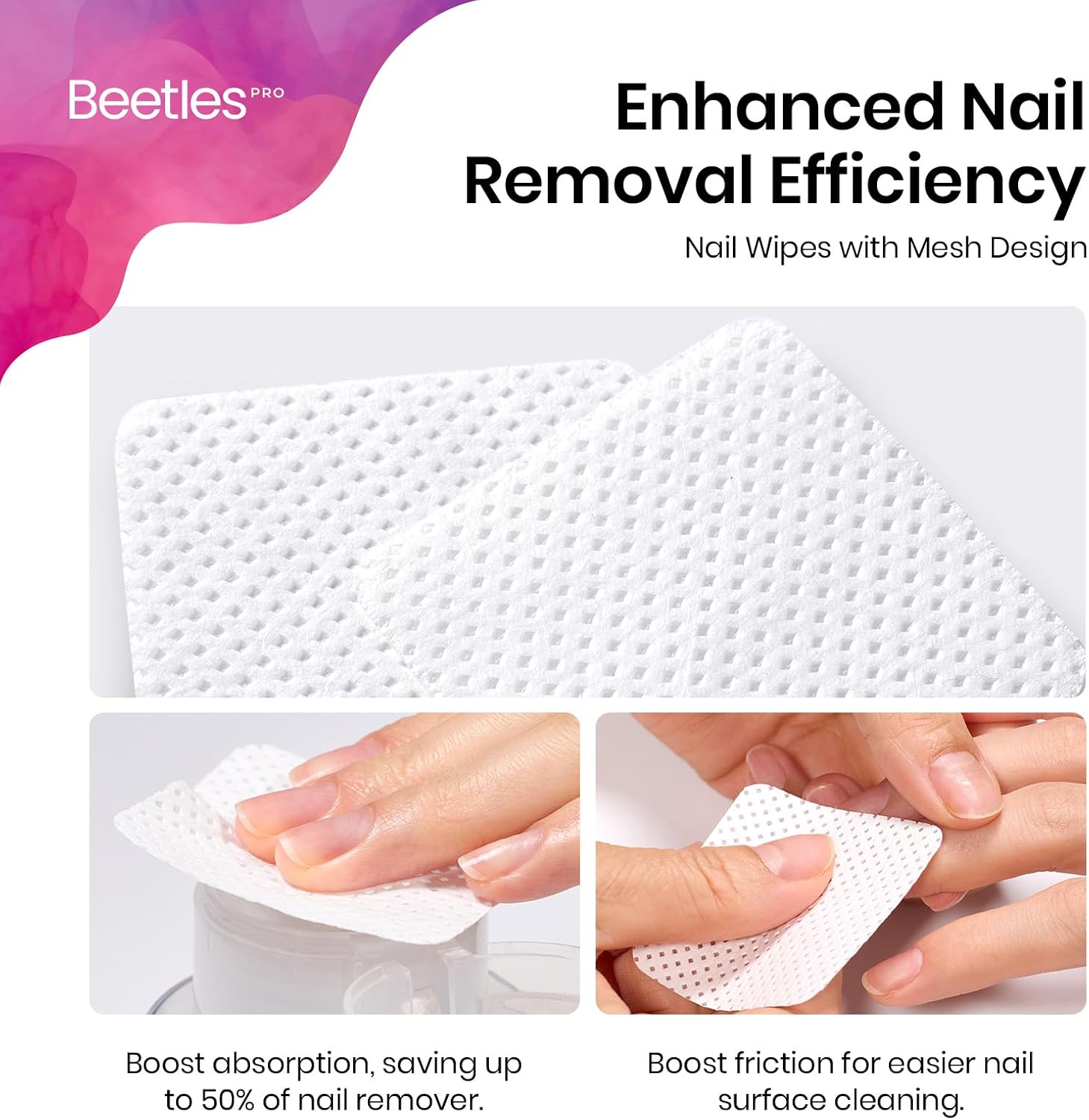 Beetles Pro 600-Pcs Lint Free Nail Wipes – Professional Soft Cleaning Wipes | Nail Polish Remover Pads Non-Woven Fabric Nails Cleaning Pads for Nails Care, Gel Polish – Salon Quality Manicure Tool