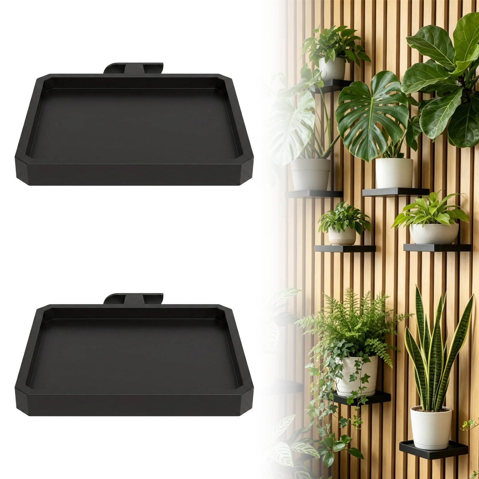 ZISHAN 2pcs Acoustic Wall Panel Accessories, No Drill Shelf for Acoustic Panels, Stick On Wall Panels for Urban Apartments and Home Offices, Acoustic Panel Shelves for Vertical Plant Displays
