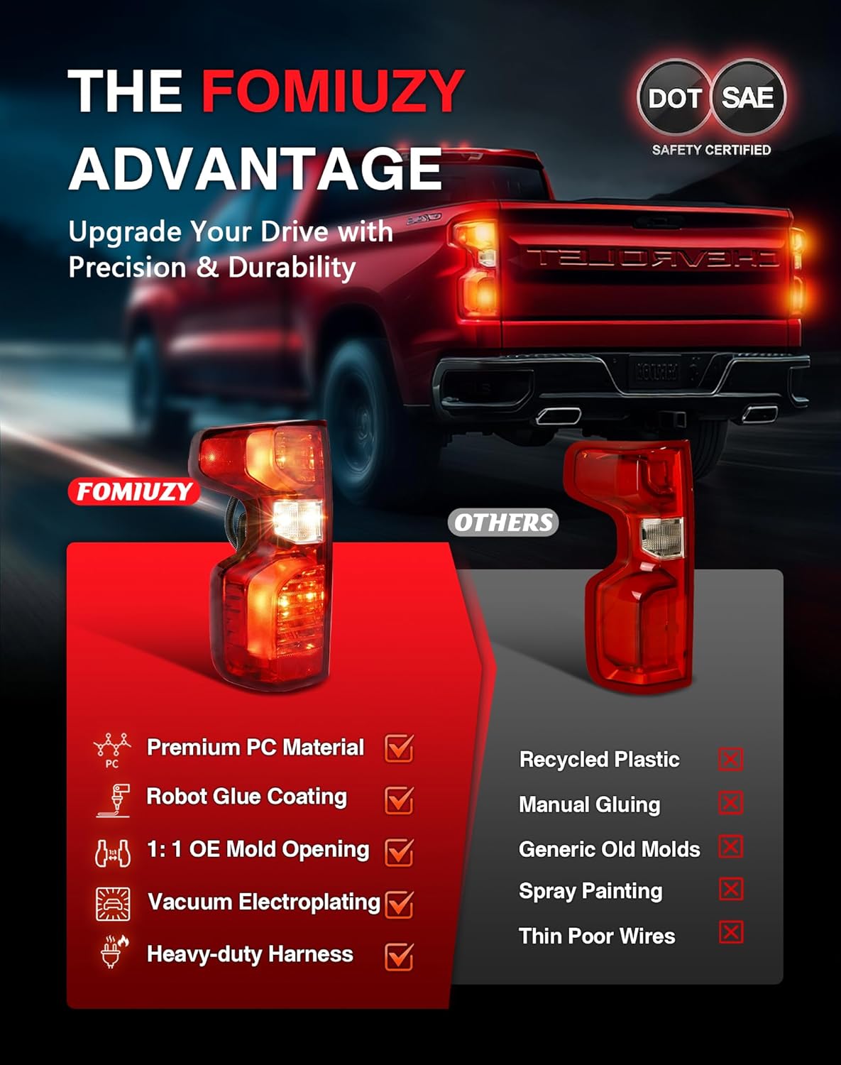 Halogen Tail Lights Assembly Fit Chevy Silverado 1500 2019 2020 2021 2022 2023 2024 2025 Chevrolet 2500 3500 HD 2500HD 3500HD Rear Brake Back Up Lamp Taillight Lens Left Driver Right Passenger